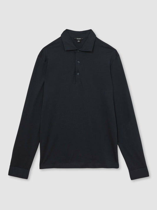 Cotton-Jersey Long Sleeve Polo Shirt Navy | Men