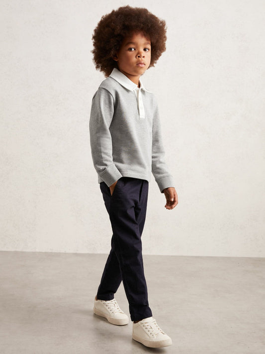 Cotton Half-Button Rugby Polo Shirt Grey Marl/White | Children & Baby