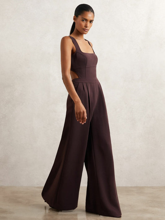 Wide-Leg Cut-Out Jumpsuit Burgundy | Women
